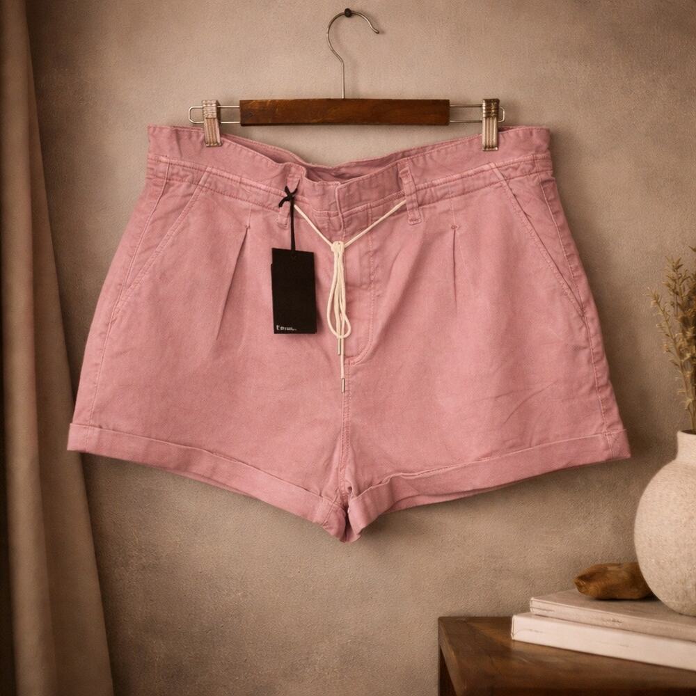 PAIGE Carly Pleated Shorts Rose Pink High Rise Rolled Cuff NWT 34 Festival Fun